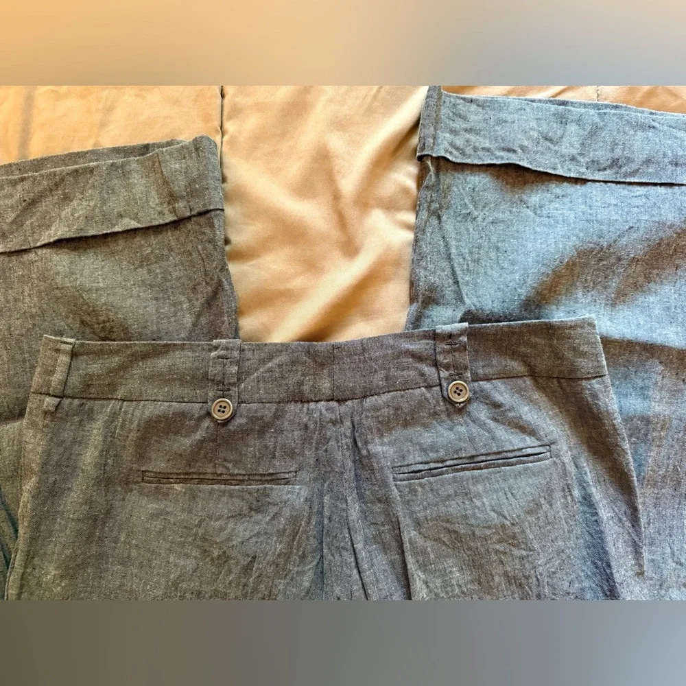 BCBG Max Azria women's Gray Denim- looking Linen Wide-Leg Pants, size 8 GUC - Picture 6 of 8